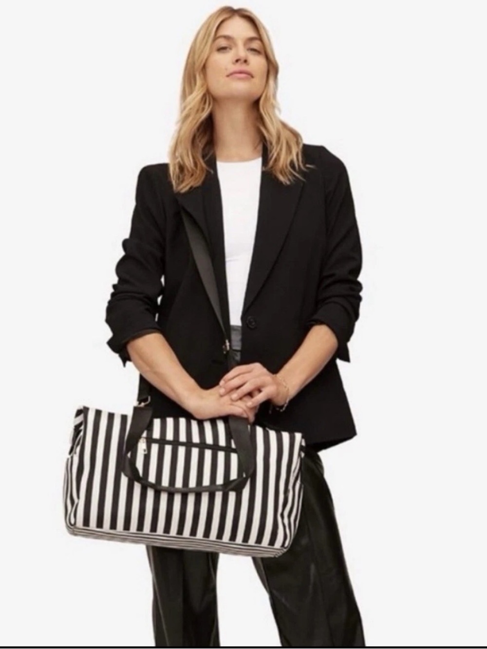 alice + olivia by Stacey Bendet “Pasitano Stripe” Duffle Bag, black & white, EUC